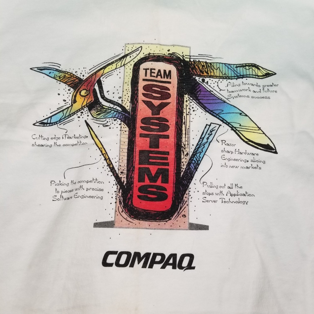 VTG 90s COMPAQ Computers Team Systems Long Sleeve Shirt XL Anvil White USA Made - Picture 10 of 12